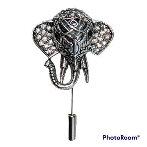 Elephant Lapel Pin Silvertone Rhinstones Sparkling 2" inch x 1.25" inch Jewelry